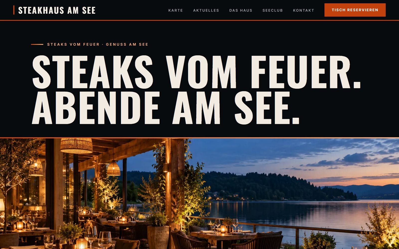 Beispiel-Website „Steakhaus am See“ in der Desktop-Ansicht